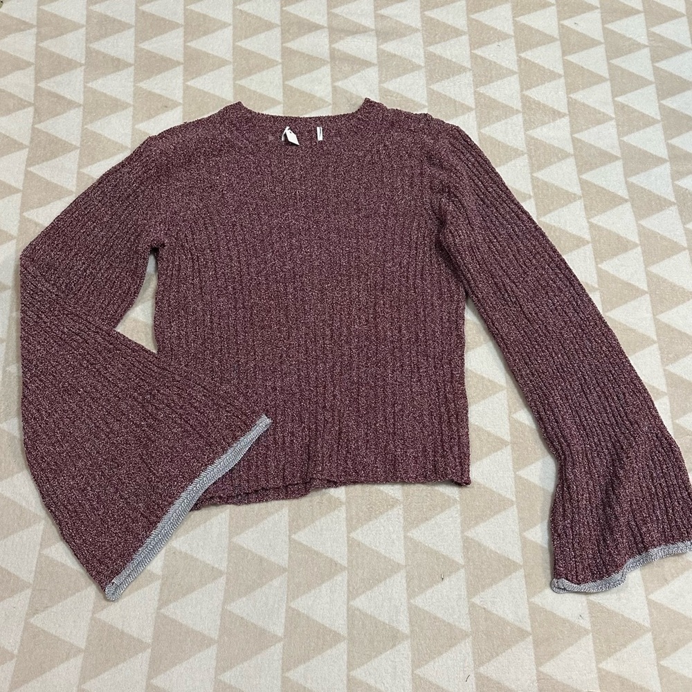 Tanya Taylor metallic bell sleeve sweater ribbed wrist opening